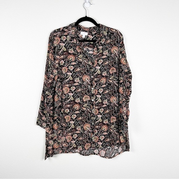 J Jill Long Sleeve Button Up Paisley Blouse Sz MP‎ - Picture 1 of 6